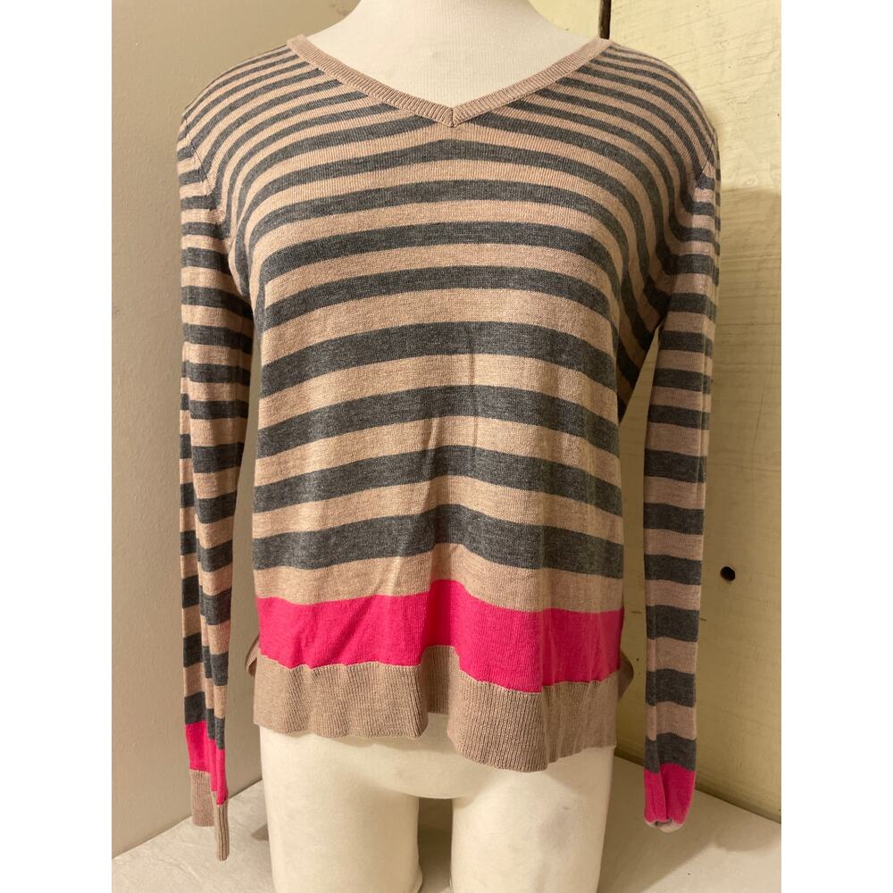 C & C California Size Small Women's Striped Sweater Pink Cozy Casual V Neck